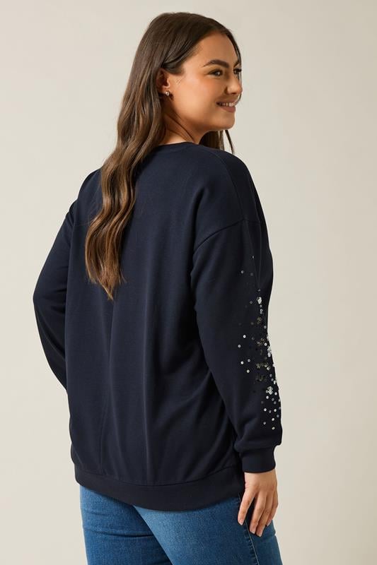 Evans EVANS Curve Navy Blue Leopard Sequin Embellished Sweatshirt