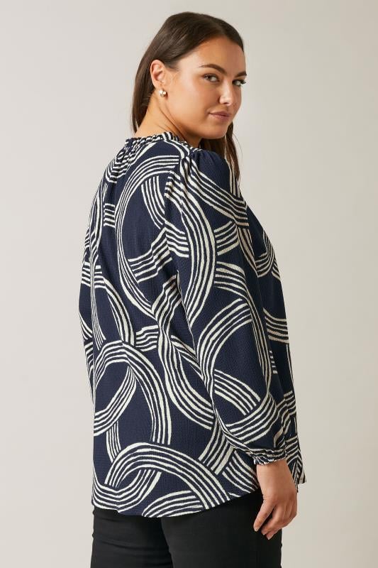 Evans EVANS Curve Navy Blue Linear Print Jersey Crepe Blouse