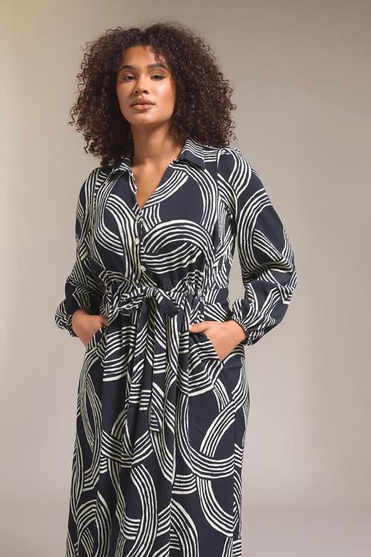evans EVANS Curve Navy Blue Linear Print Jersey Crepe Dress