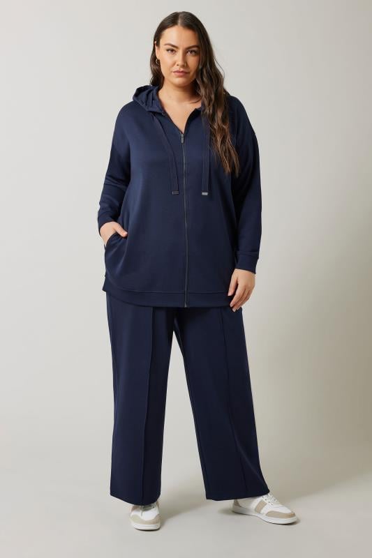 Evans EVANS Curve Navy Blue Luxe Zip Through Hoodie