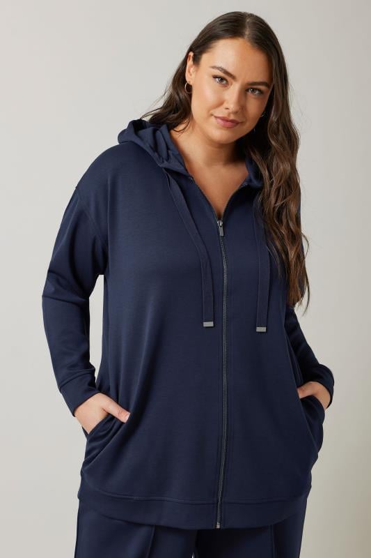 evans EVANS Curve Navy Blue Luxe Zip Through Hoodie