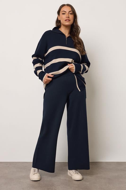 Evans EVANS Curve Navy Blue Luxury Knitted Trousers
