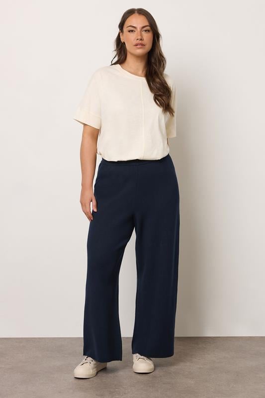 Evans EVANS Curve Navy Blue Luxury Knitted Trousers