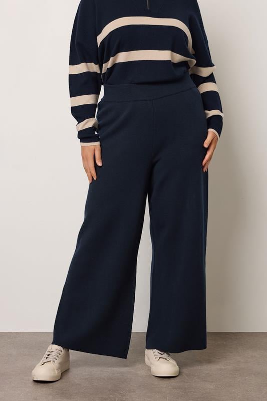 evans EVANS Curve Navy Blue Luxury Knitted Trousers