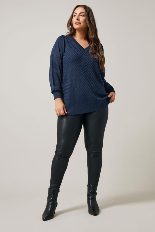 Evans EVANS Curve Navy Blue Metallic Knitted Jumper