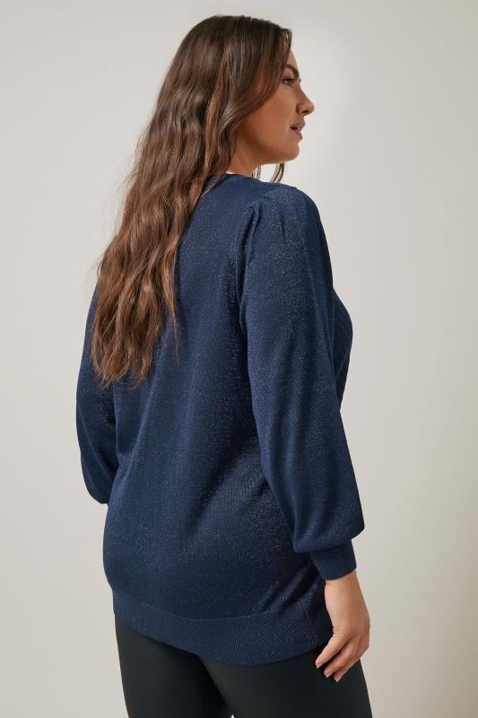 Evans EVANS Curve Navy Blue Metallic Knitted Jumper