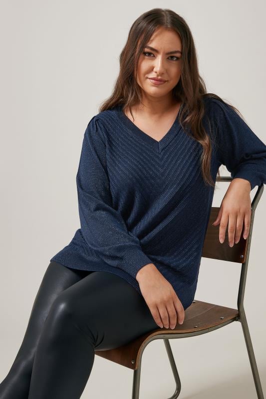 evans EVANS Curve Navy Blue Metallic Knitted Jumper