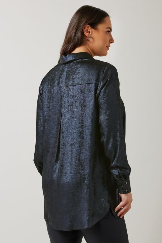 Evans EVANS Curve Navy Blue Metallic Long Sleeve Shirt