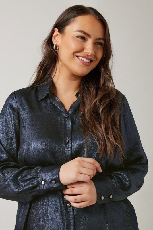 Evans EVANS Curve Navy Blue Metallic Long Sleeve Shirt