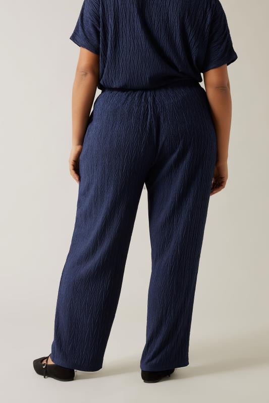Evans EVANS Curve Navy Blue Plisse Wide Leg Trousers