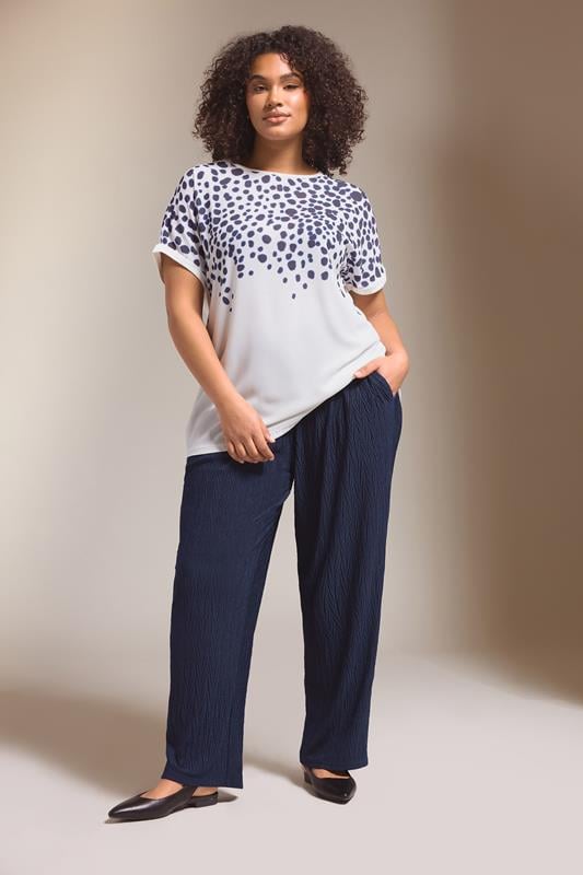 evans EVANS Curve Navy Blue Plisse Wide Leg Trousers