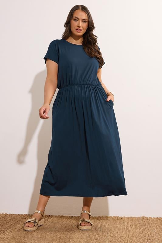 Evans EVANS Curve Navy Blue Pocket Detail Maxi Dress