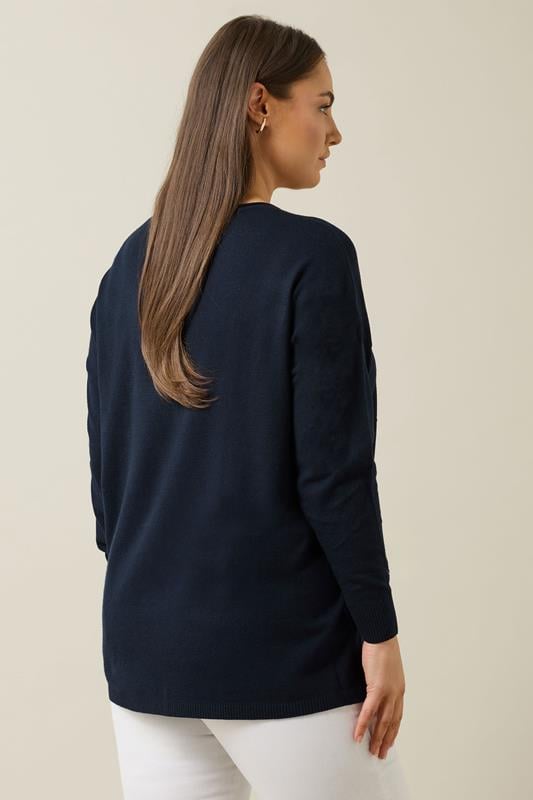 Evans EVANS Curve Navy Blue Pocket Front Knitted Jumper