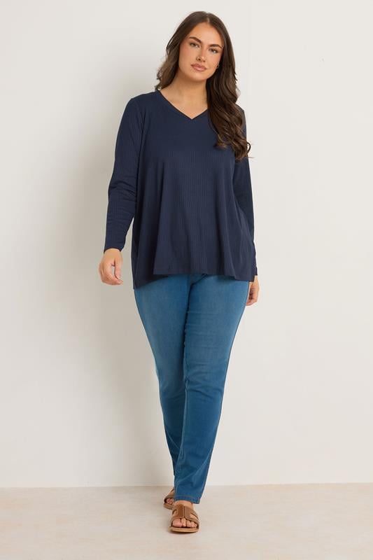Evans EVANS Curve Navy Blue Premium Ribbed Modal Blend Swing Top