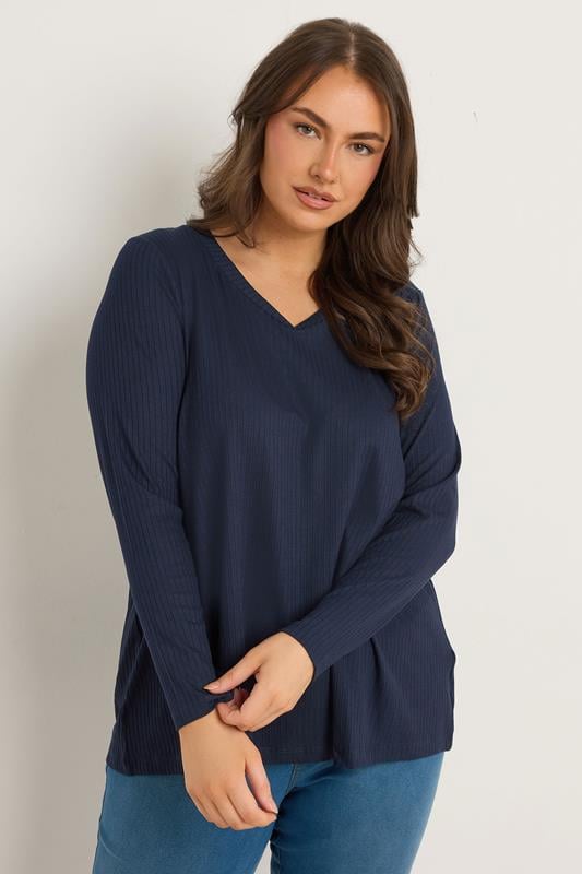 evans EVANS Curve Navy Blue Premium Ribbed Modal Blend Swing Top
