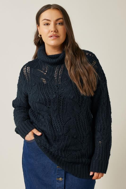Evans EVANS Curve Navy Blue Roll Neck Knitted Jumper