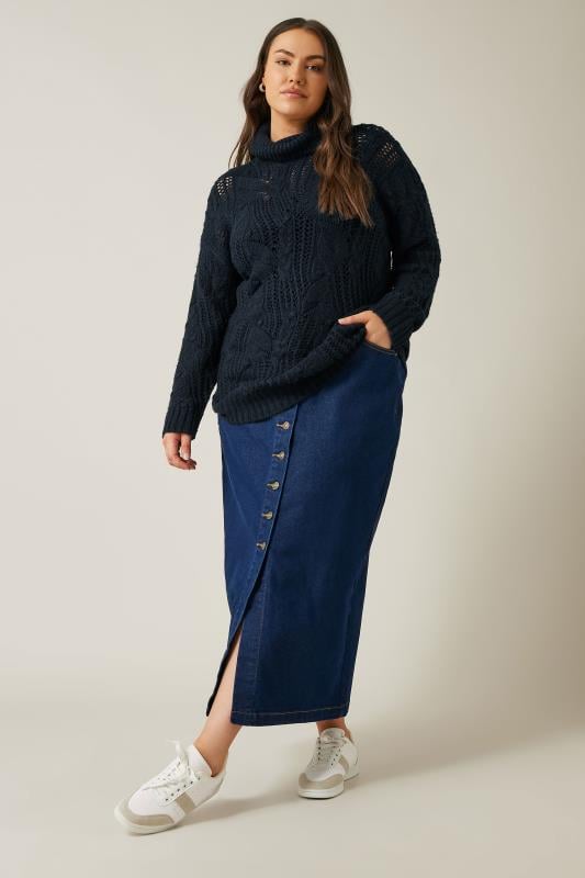 Evans EVANS Curve Navy Blue Roll Neck Knitted Jumper
