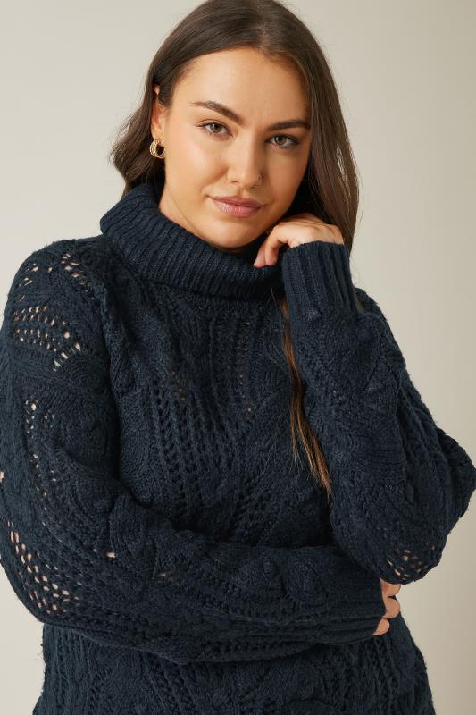 evans EVANS Curve Navy Blue Roll Neck Knitted Jumper
