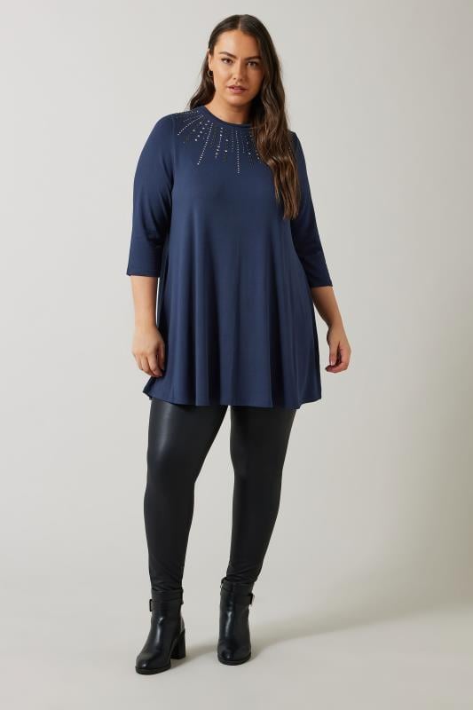 Evans EVANS Curve Navy Blue Sequin Embellished Longline Top