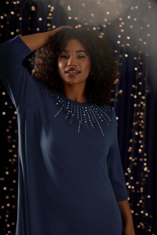 evans EVANS Curve Navy Blue Sequin Embellished Longline Top