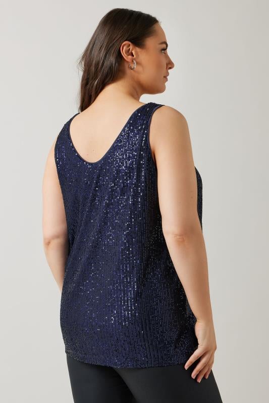 Evans EVANS Curve Navy Blue Sequin Embellished Vest Top