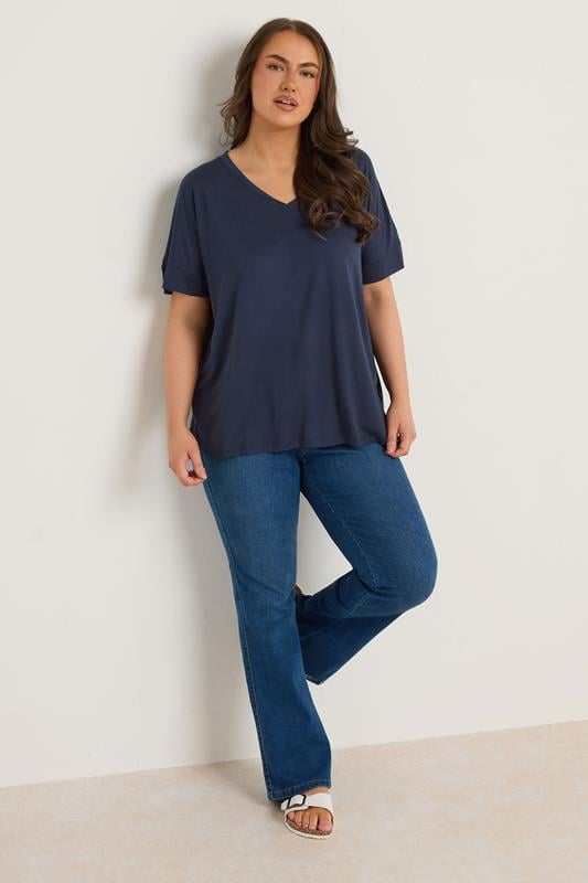 Evans EVANS Curve Navy Blue Short Sleeve Modal Rich T-Shirt