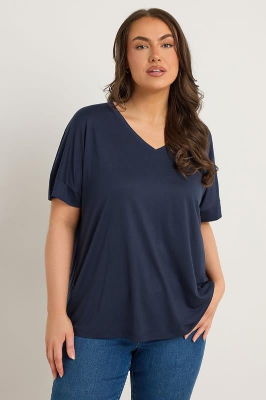 evans EVANS Curve Navy Blue Short Sleeve Modal Rich T-Shirt