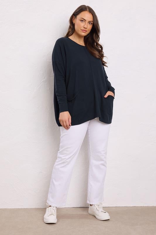 Evans EVANS Curve Navy Blue Soft Touch Front Seam Jumper