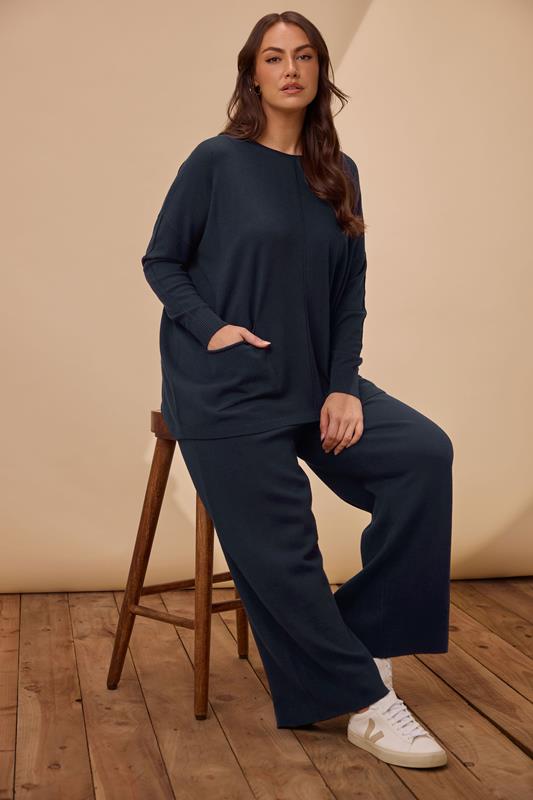 evans EVANS Curve Navy Blue Soft Touch Front Seam Jumper