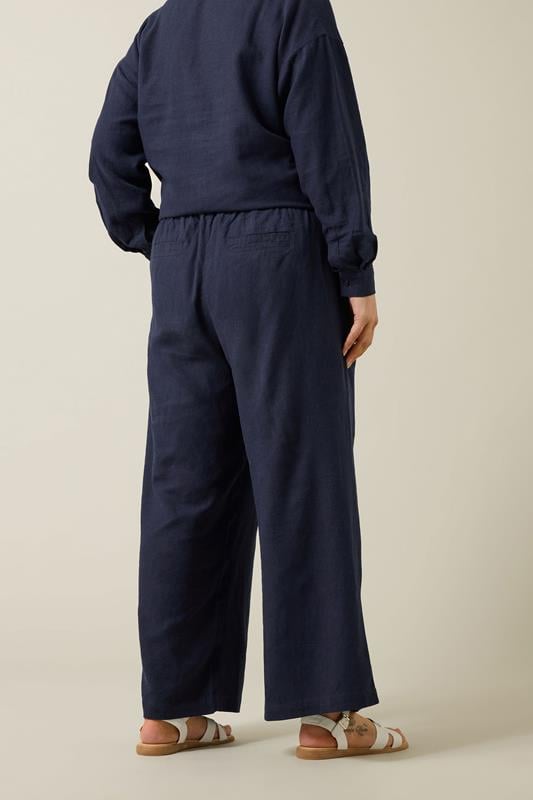 Evans EVANS Curve Navy Blue Wide Leg Premium Linen Trousers
