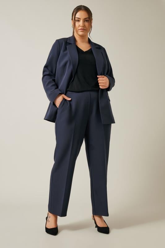 Evans EVANS Curve Navy Blue Wide Leg Tailored Trousers