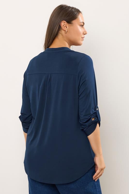 Evans EVANS Curve Navy Blue Zip Front Jersey Blouse