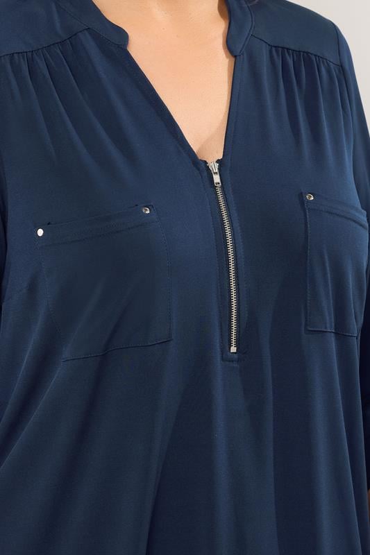 Evans EVANS Curve Navy Blue Zip Front Jersey Blouse