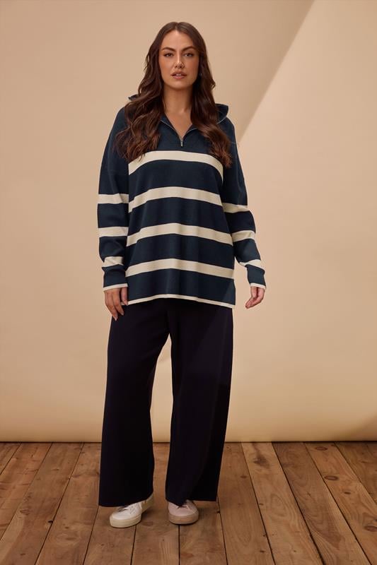Evans EVANS Curve Navy & White Stripe Quarter Zip Jumper