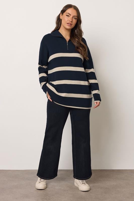 Evans EVANS Curve Navy & White Stripe Quarter Zip Jumper