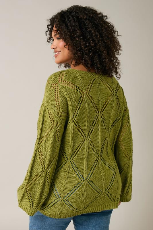 Evans EVANS Curve Olive Green Diamond Pointelle Jumper