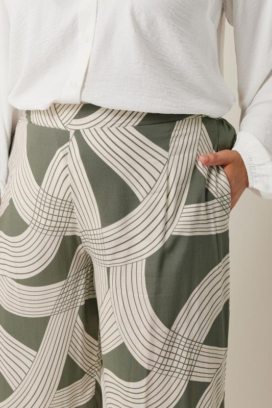 Evans EVANS Curve Olive Green Linear Print Wide Leg Trousers