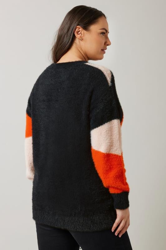 Evans EVANS Curve Orange Colourblock Fluffy Knitted Jumper