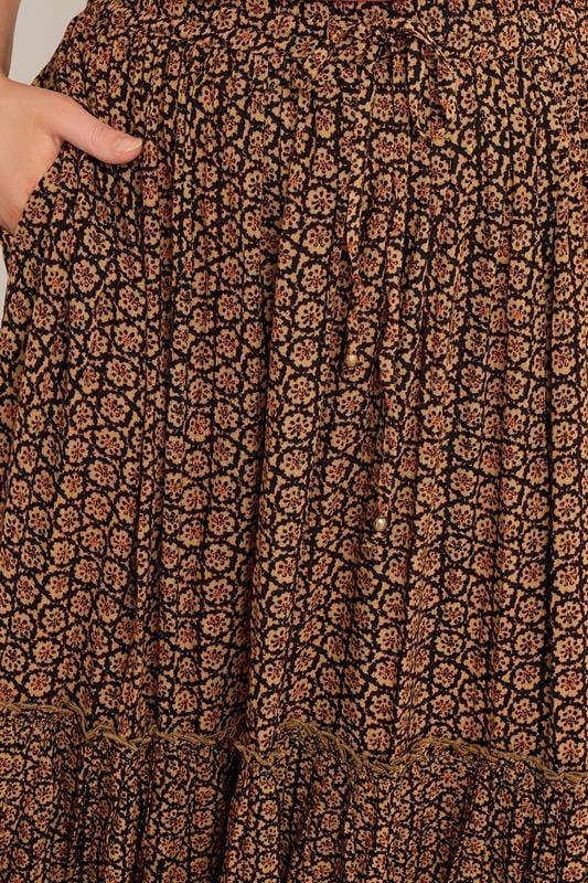 Evans EVANS Curve Orange Floral Print Tiered Crinkle Midi Skirt
