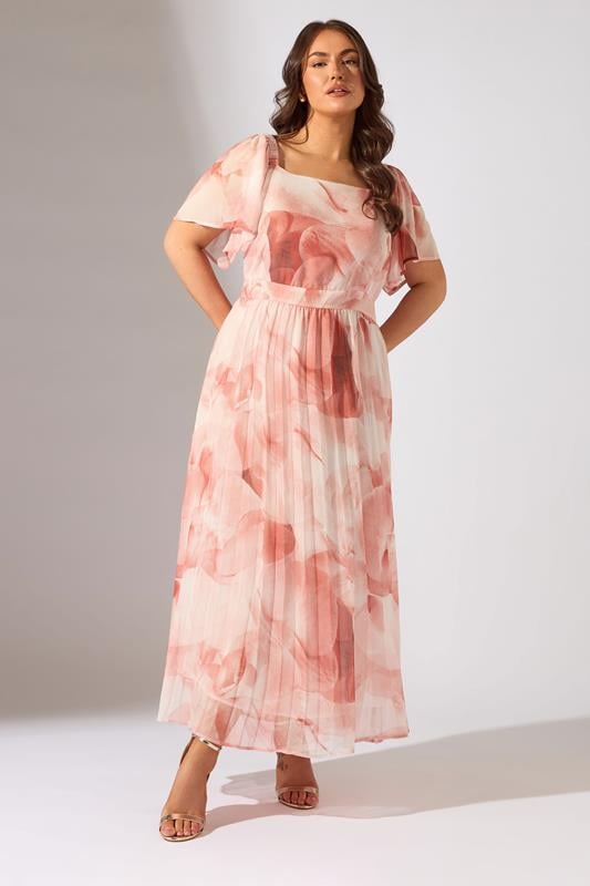 Evans EVANS Curve Pink Floral Angel Sleeve Occasion Dress