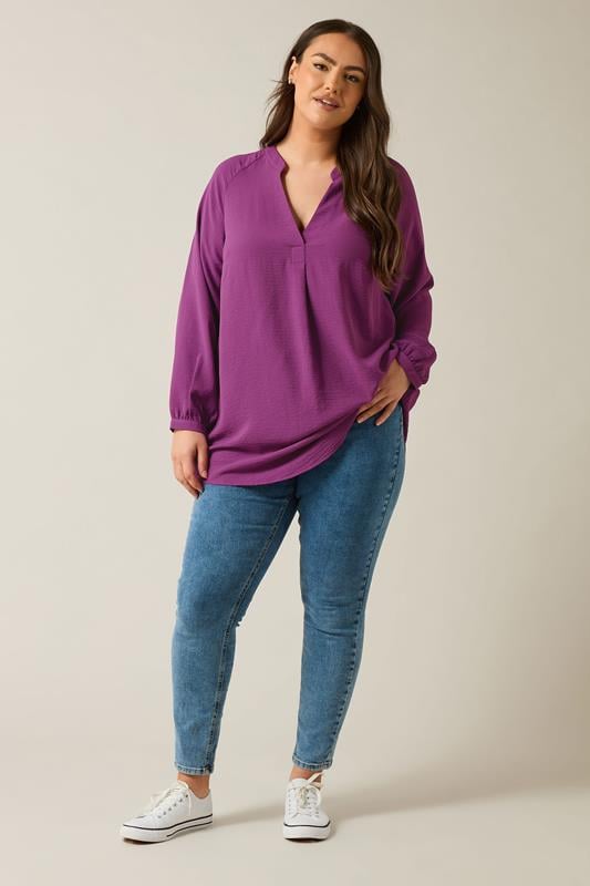 Evans EVANS Curve Pink Notch Neck Long Sleeve Blouse