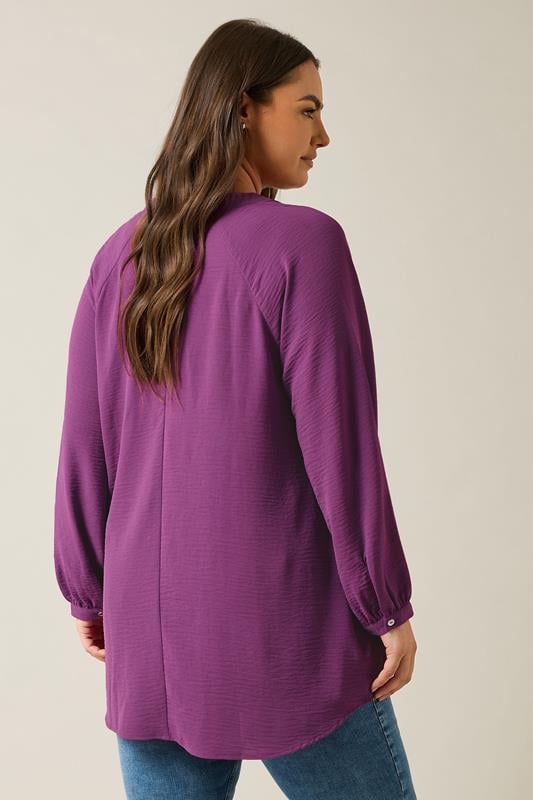 Evans EVANS Curve Pink Notch Neck Long Sleeve Blouse