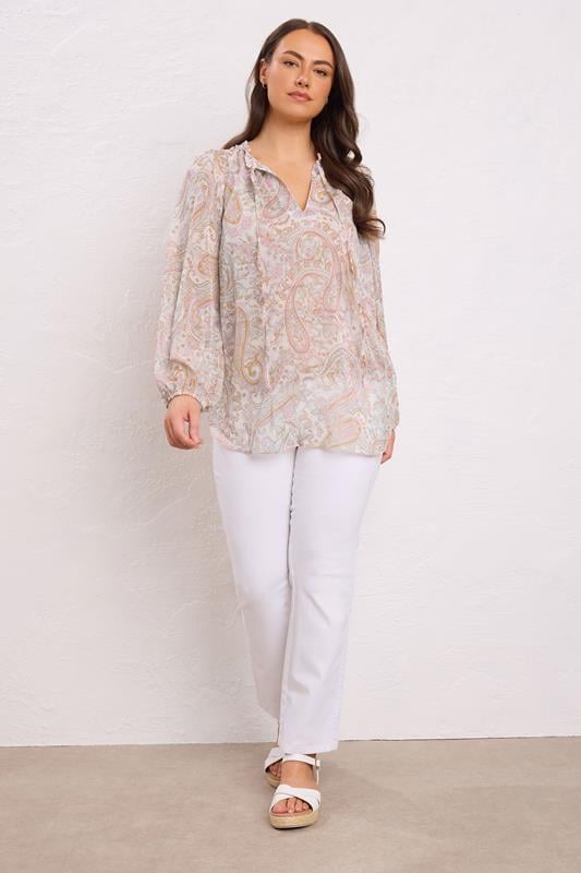 Evans EVANS Curve Pink Paisley Print Tie Neck Blouse