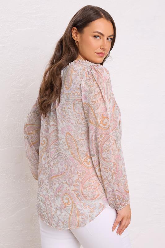 Evans EVANS Curve Pink Paisley Print Tie Neck Blouse