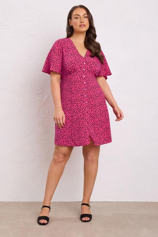 Evans EVANS Curve Pink Spot Print Button Through Dress