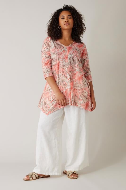 Evans EVANS Curve Pink Tropical Print Hanky Hem Top