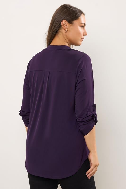 Evans EVANS Curve Plum Purple Zip Front Jersey Blouse