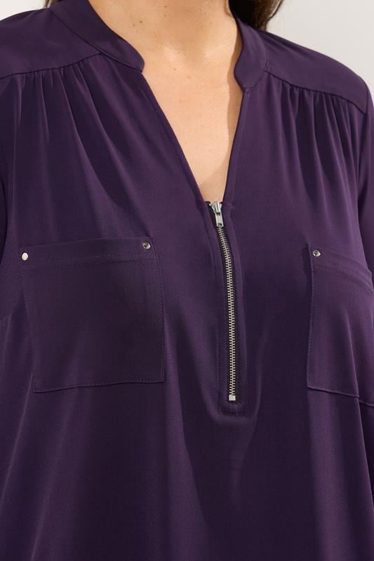 Evans EVANS Curve Plum Purple Zip Front Jersey Blouse