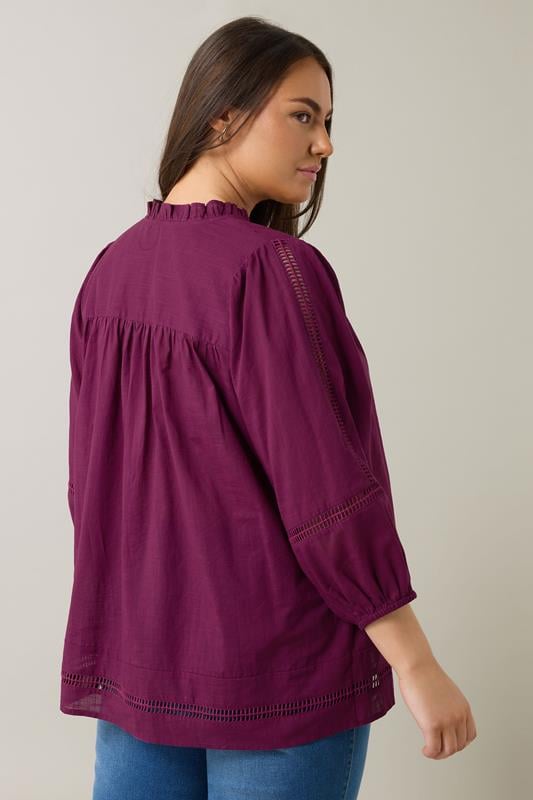 Evans EVANS Curve Purple Crochet Trim Tie Neck Blouse