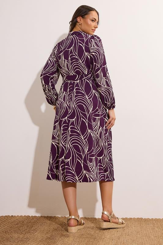 Evans EVANS Curve Purple Linear Print Belted Shirt Dress